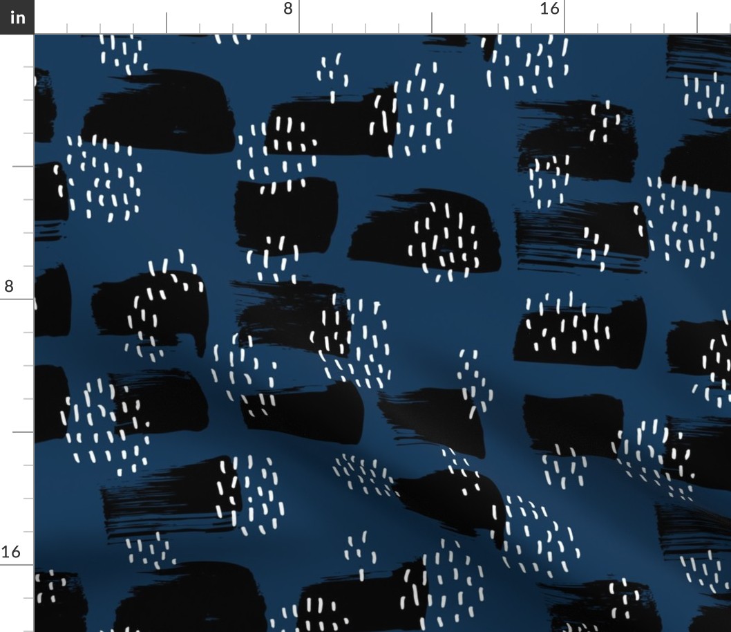 Minimal rain drops and inky brush spots  abstract dashes navy fall winter blue black white JUMBO