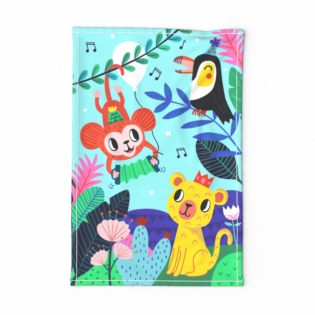 Jungle Jamboree Blue Tea towel