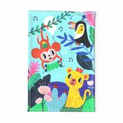 Jungle Jamboree Blue Tea towel