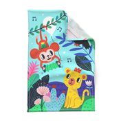 Jungle Jamboree Blue Tea towel