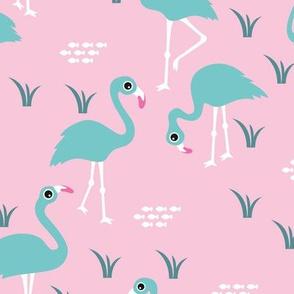 Little Flamingo summer sea beach theme illustration pink aqua blue