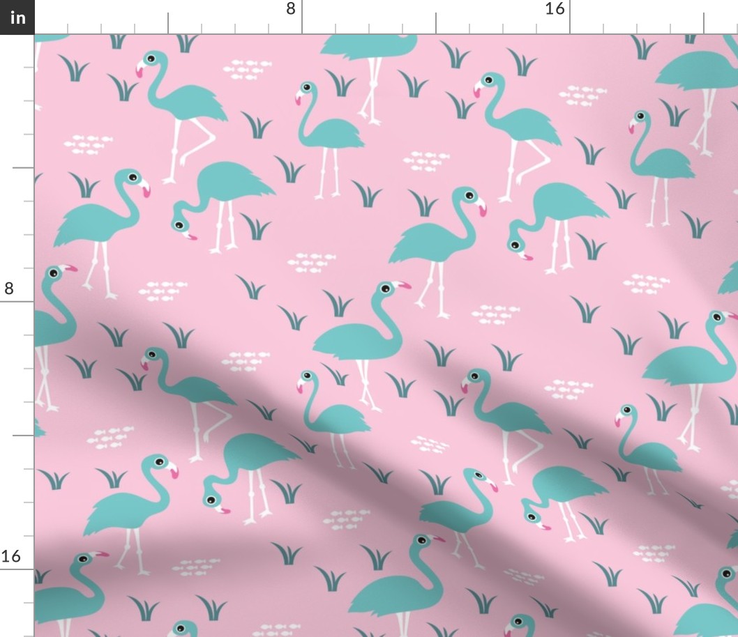 Little Flamingo summer sea beach theme illustration pink aqua blue
