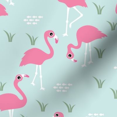 Little Flamingo summer sea beach theme illustration mint green pink