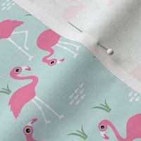 Little Flamingo summer sea beach theme illustration mint green pink SMALL