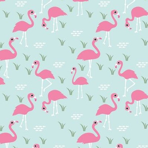 Little Flamingo summer sea beach theme illustration mint green pink SMALL