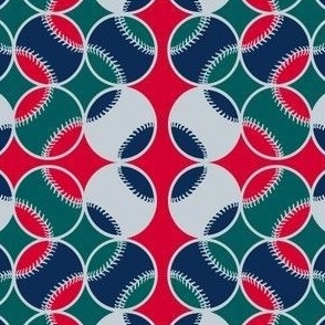 Geometric Baseball Balls in Red Blue Green and Gray
