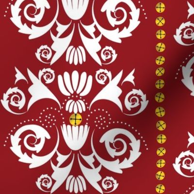 Jingle Bell Damask - Red/White