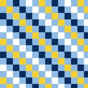 Diamond Squares Cheater Quilt Checkerboard Yellow Blue White Navy Blue 