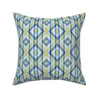 Diagonal Diamond Plaid in Blue White Navy and Yellow