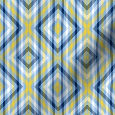 Diagonal Diamond Plaid in Blue White Navy and Yellow