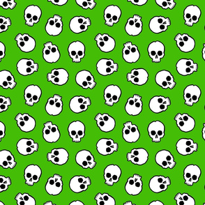 cartoon skulls on green