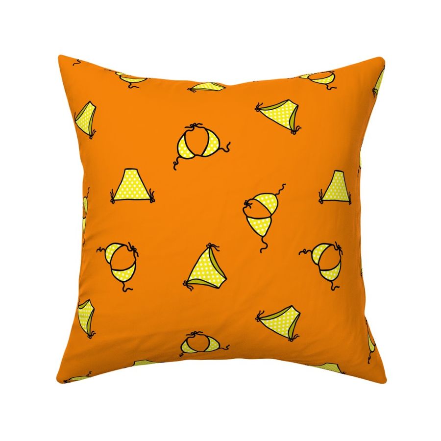 itsy bitsy teenie weenie yellow polka dot bikini on orange 