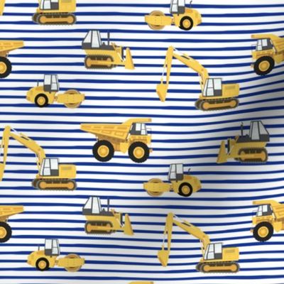 construction trucks - yellow on blue stripes - LAD19