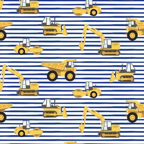 construction trucks - yellow on blue stripes - LAD19