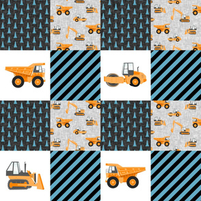 Construction Nursery Wholecloth - construction trucks - blue & orange  - LAD19