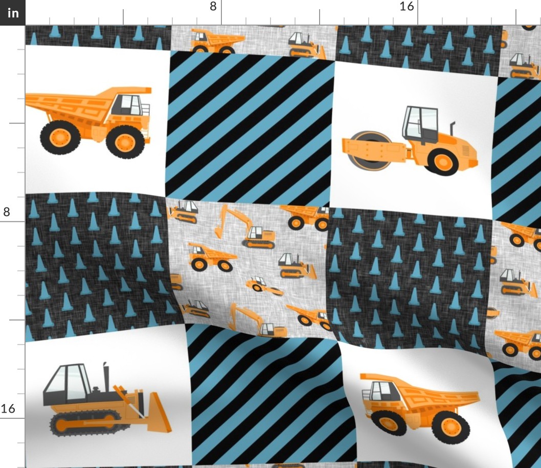 Construction Nursery Wholecloth - construction trucks - blue & orange  - LAD19