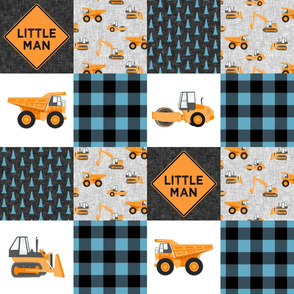 Little Man - Construction Nursery Wholecloth - orange and blue plaid  - LAD19
