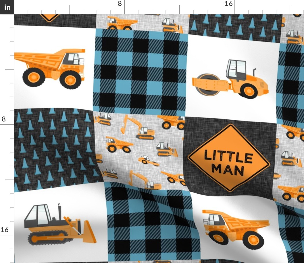 Little Man - Construction Nursery Wholecloth - orange and blue plaid  - LAD19