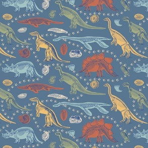 Dinosaurs and Fossils in Bedtime Blue