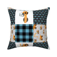 Construction Nursery Wholecloth - construction trucks - blue & orange plaid (90)  - LAD19