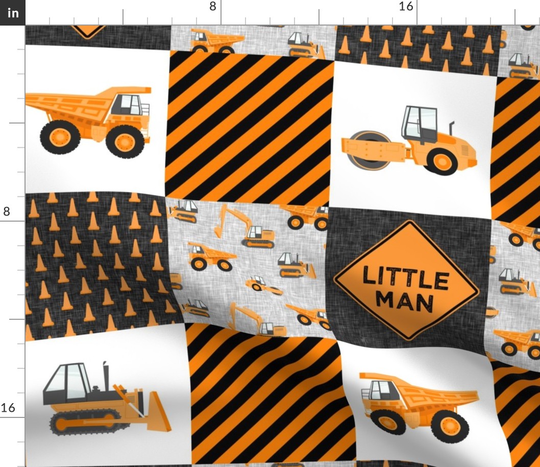 Little Man - Construction Nursery Wholecloth - orange  - LAD19