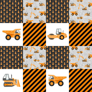 Construction Nursery Wholecloth - construction trucks - orange  - LAD19