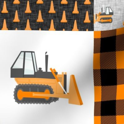 Little Man - Construction Nursery Wholecloth - orange plaid  - LAD19