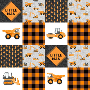 Little Man - Construction Nursery Wholecloth - orange plaid  - LAD19
