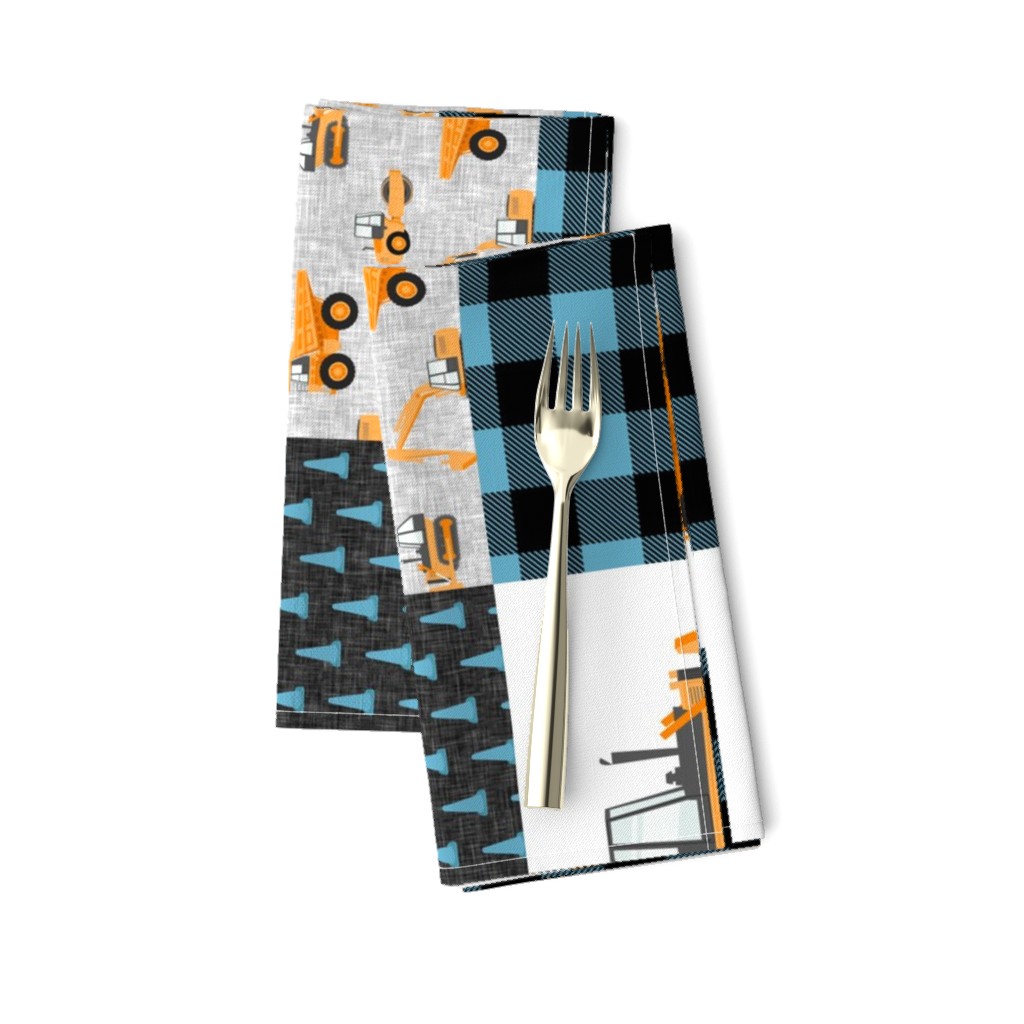 Little Man - Construction Nursery Wholecloth - orange and blue plaid (90)  - LAD19