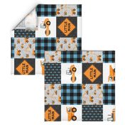 Little Man - Construction Nursery Wholecloth - orange and blue plaid (90)  - LAD19