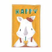 Happy Rhino bubble tea towel