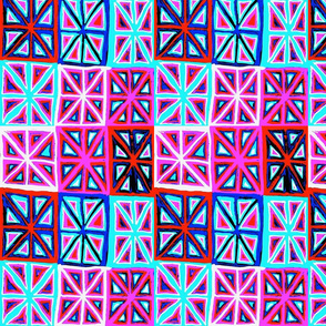 MINIMALIST CHEATER QUILT-PINK AQUA BLUE RED-BASIC