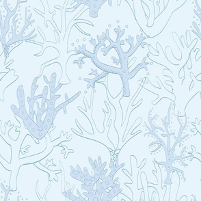 Coral Reef in Blue Seamless Pattern Design.