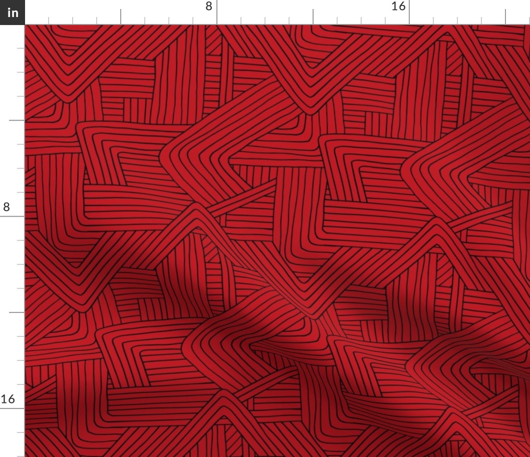Little Maze stripes minimal Scandinavian grid style trend abstract geometric print Christmas lumber jack red black