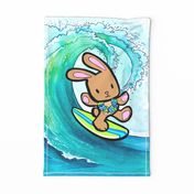 Hawaiian Surfing Bunny Tea Towel Wall Hanging Print