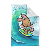 Hawaiian Surfing Bunny Tea Towel Wall Hanging Print