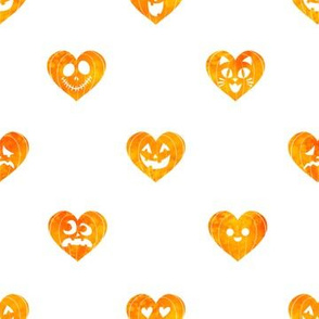 Jack-O-Lantern Pumpkin Hearts on White