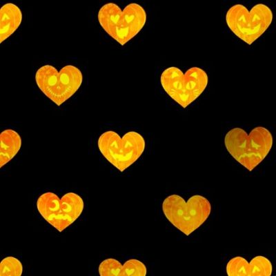 Jack-O-Lantern Pumpkin Hearts on Black