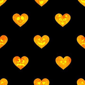 Jack-O-Lantern Pumpkin Hearts on Black