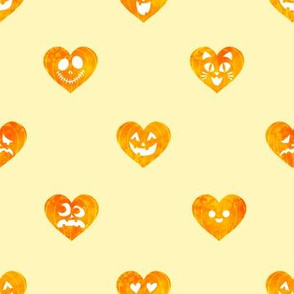 Jack-O-Lantern Pumpkin Hearts on Yellow