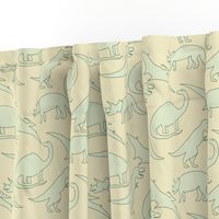 dinosaurs in mint on light yellow