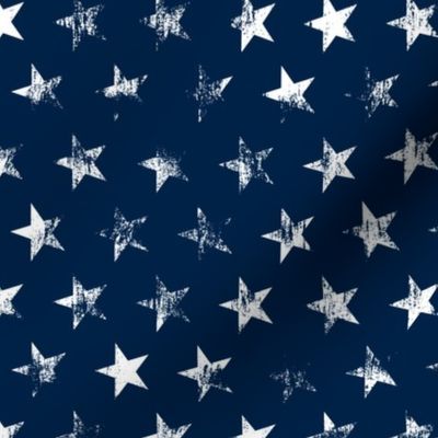 Medium Rotated Distressed White Stars on Navy Blue (Grunge Vintage 4th of July American Flag Stars)