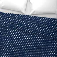 Medium Rotated Distressed White Stars on Navy Blue (Grunge Vintage 4th of July American Flag Stars)