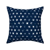 Medium Rotated Distressed White Stars on Navy Blue (Grunge Vintage 4th of July American Flag Stars)