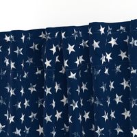 Medium Rotated Distressed White Stars on Navy Blue (Grunge Vintage 4th of July American Flag Stars)