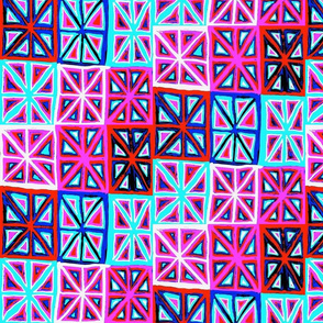 MINIMALIST CHEATER QUILT PINK AQUA BLUE RED-HALF DROP