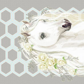 White Horse & Roses on Gray Hexagons