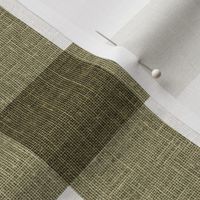 A masculine buffalo check gingham in Dark Olive Green textured linen look