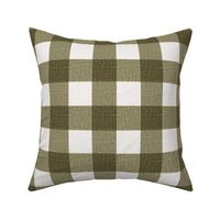 A masculine buffalo check gingham in Dark Olive Green textured linen look