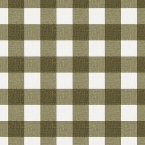 A masculine buffalo check gingham in Dark Olive Green textured linen look
